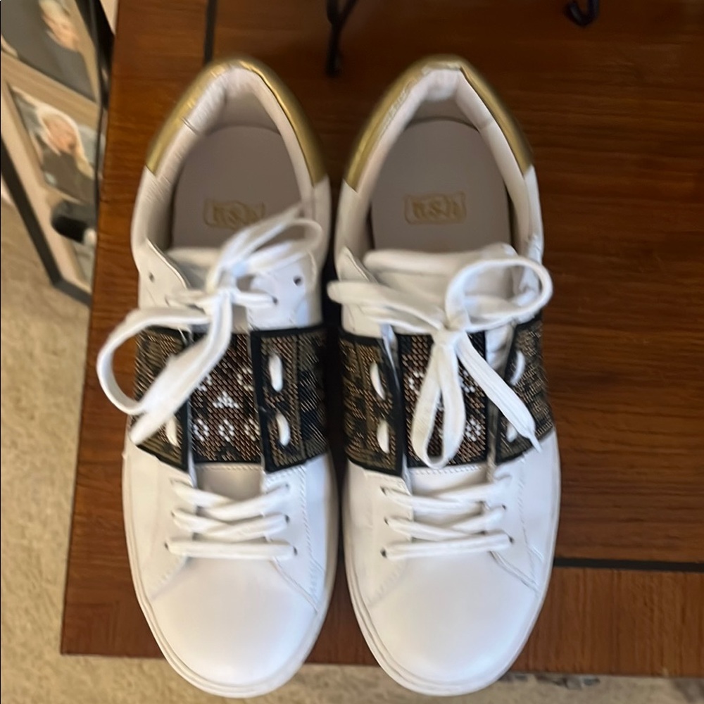 Stylish White and Gold Women's Sneakers